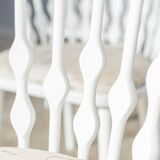 Matte white painted beech chair with upholstered seat in fabric 1970