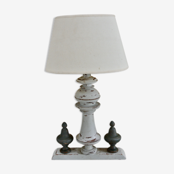 Gray patinated wooden lamp - old decorative element