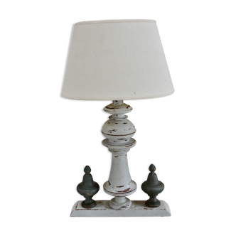 Gray patinated wooden lamp - old decorative element