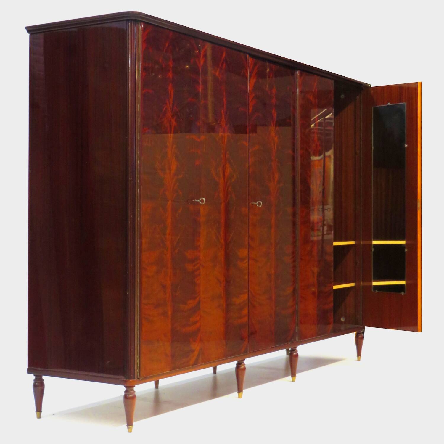 Grande armoire vintage Art Déco à 5 portes en acajou flammé, années 1920