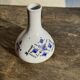 Small vintage white soliflore vase with blue geometric patterns H12