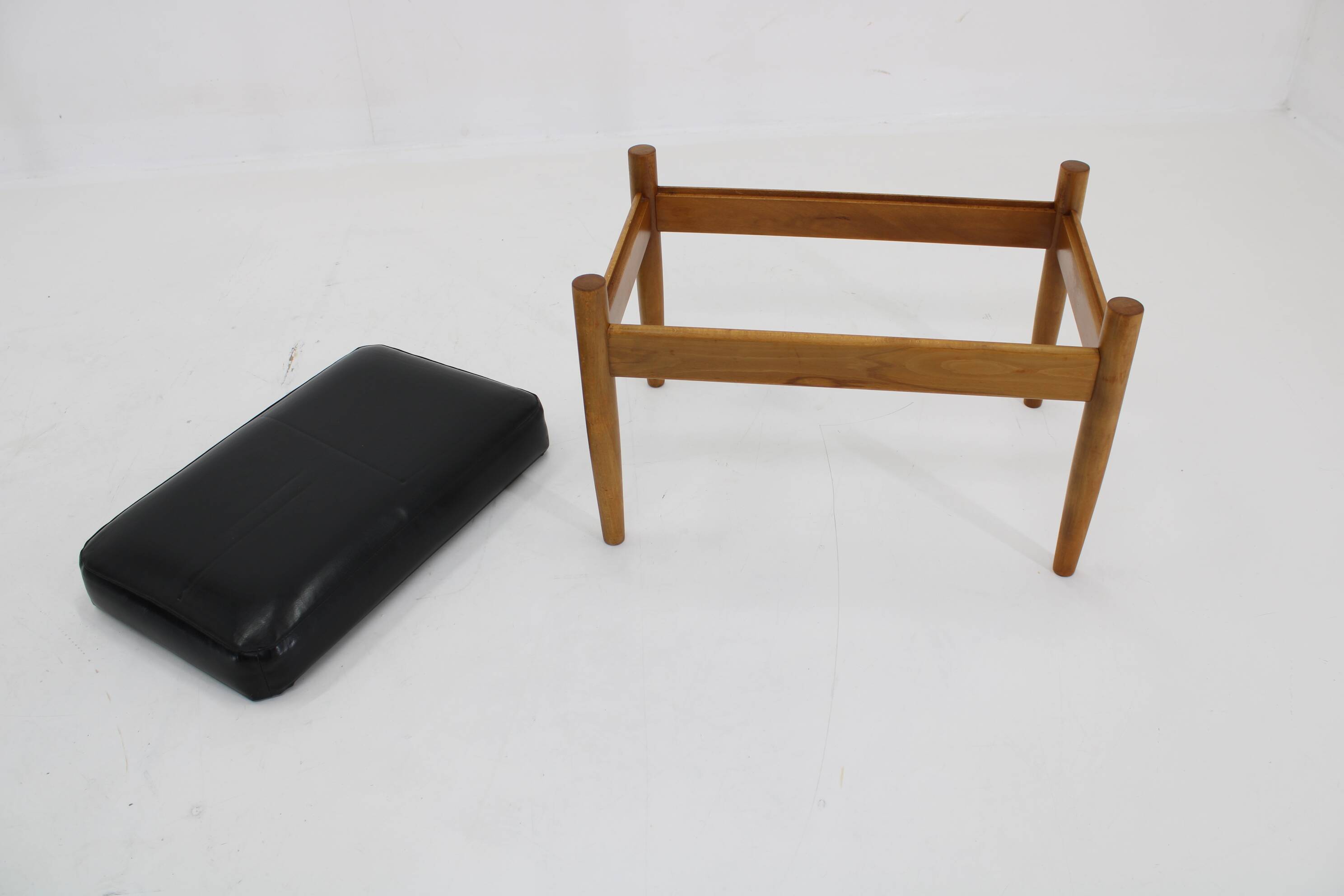 1960s Beech Leather Stool, Denmark