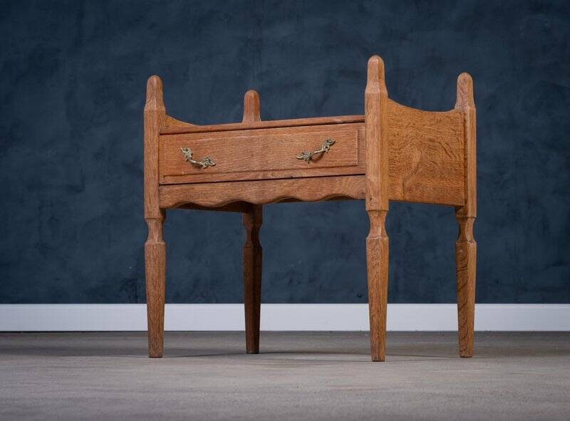 Brutalist Oak Bedside Tables attributed to Henning Kjærnulf, 1970s, Set of 2