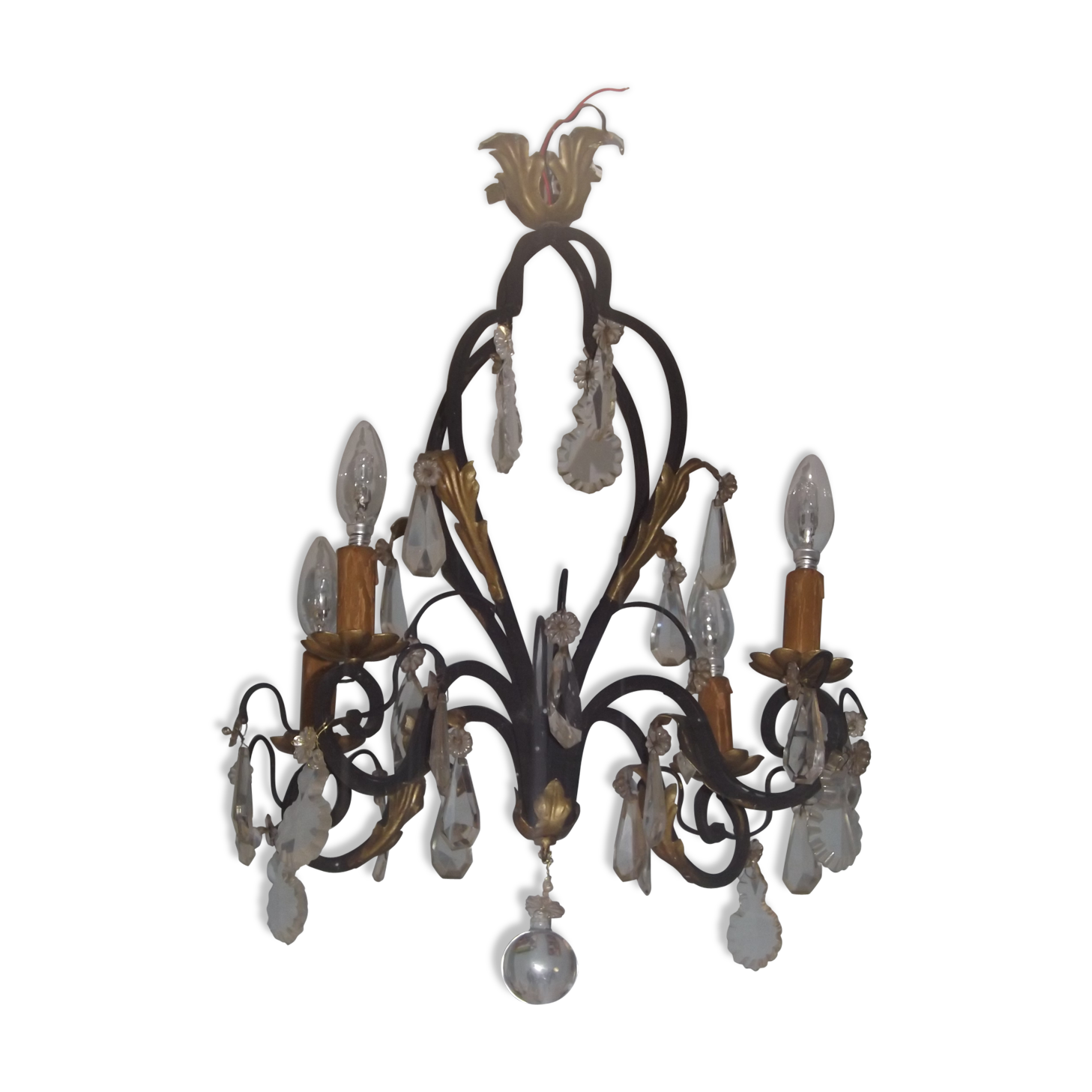 Chandelier iron hammered 4 lights hanging crystal pendants
