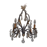Chandelier iron hammered 4 lights hanging crystal pendants