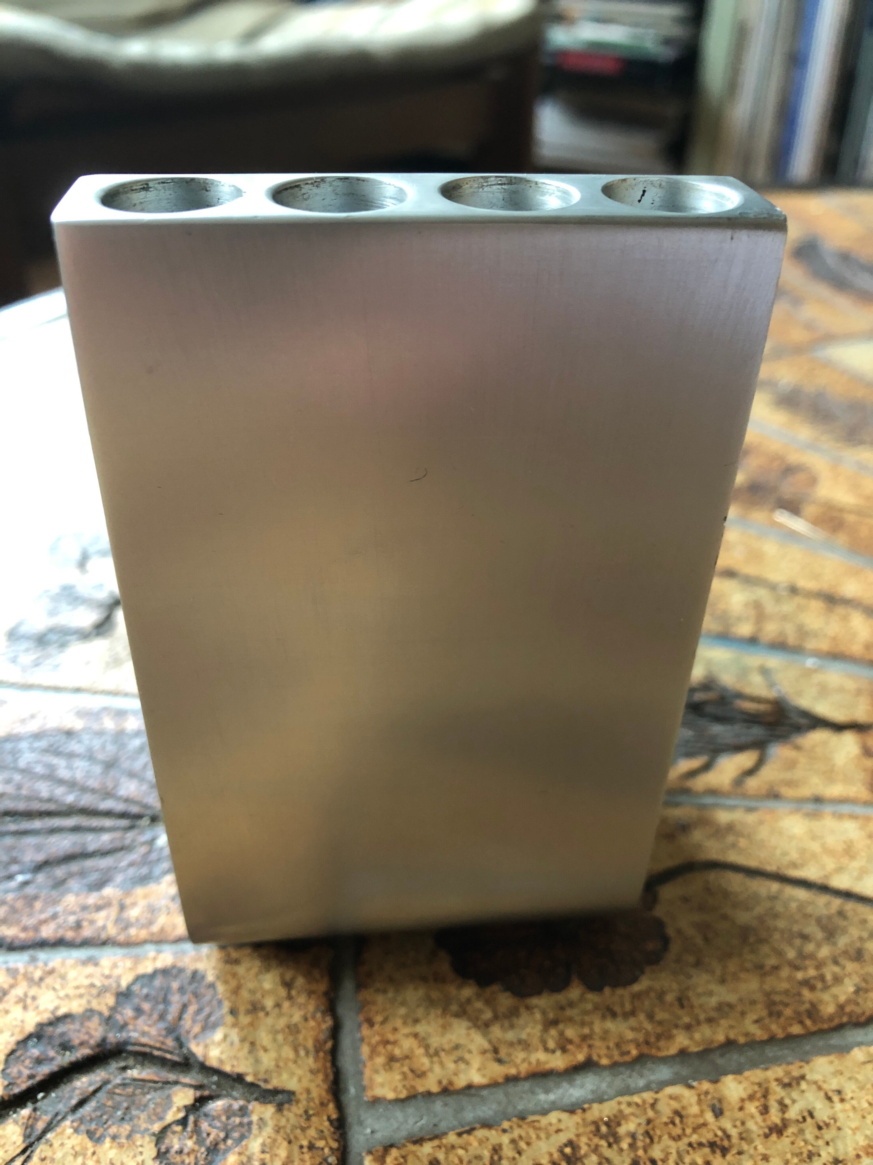 Pencil holder 1970 in cast aluminum signed Pierre Vandel for Pierre Cardin