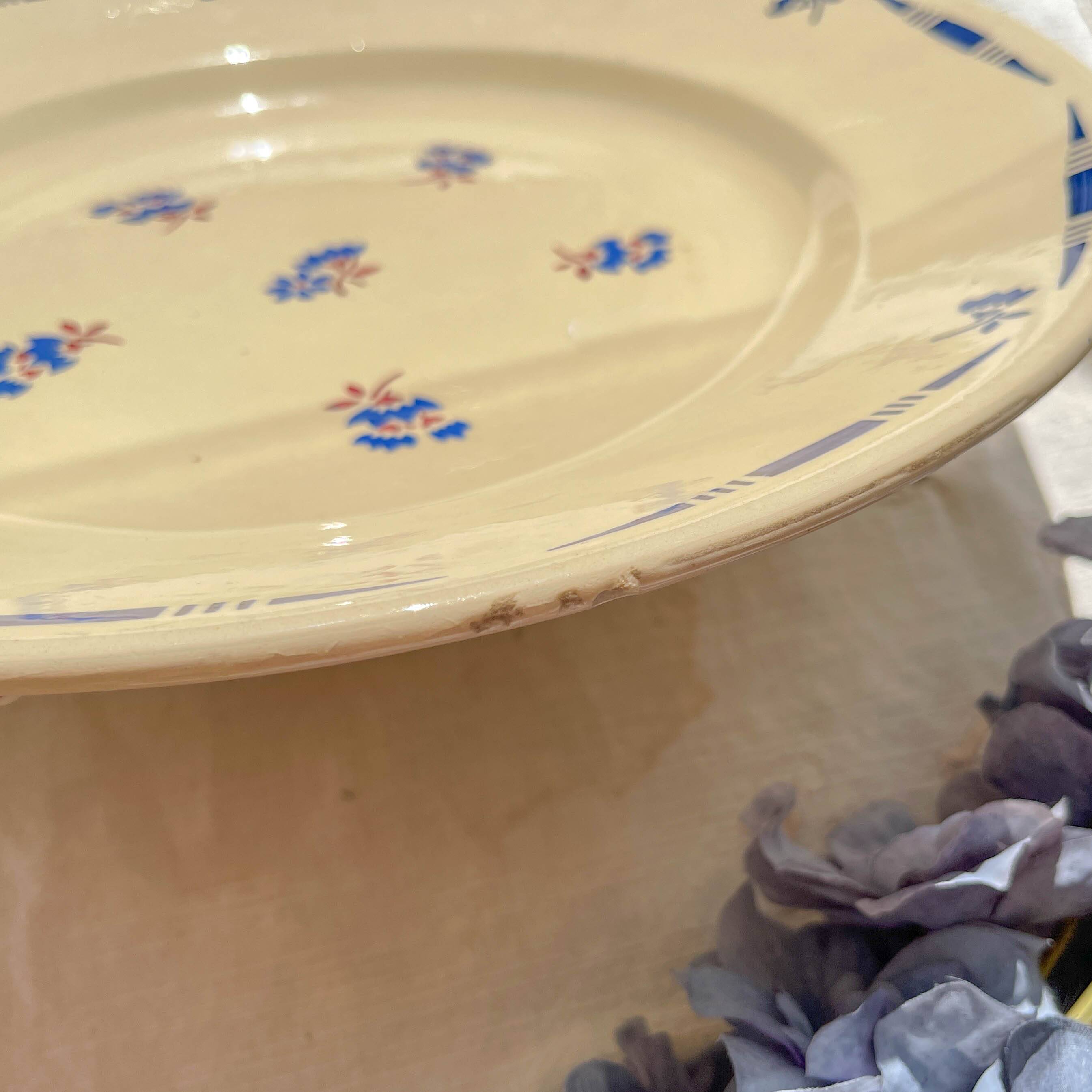 Large vintage K&G Luneville porcelain dish "Flore" 1950s small blue flowers