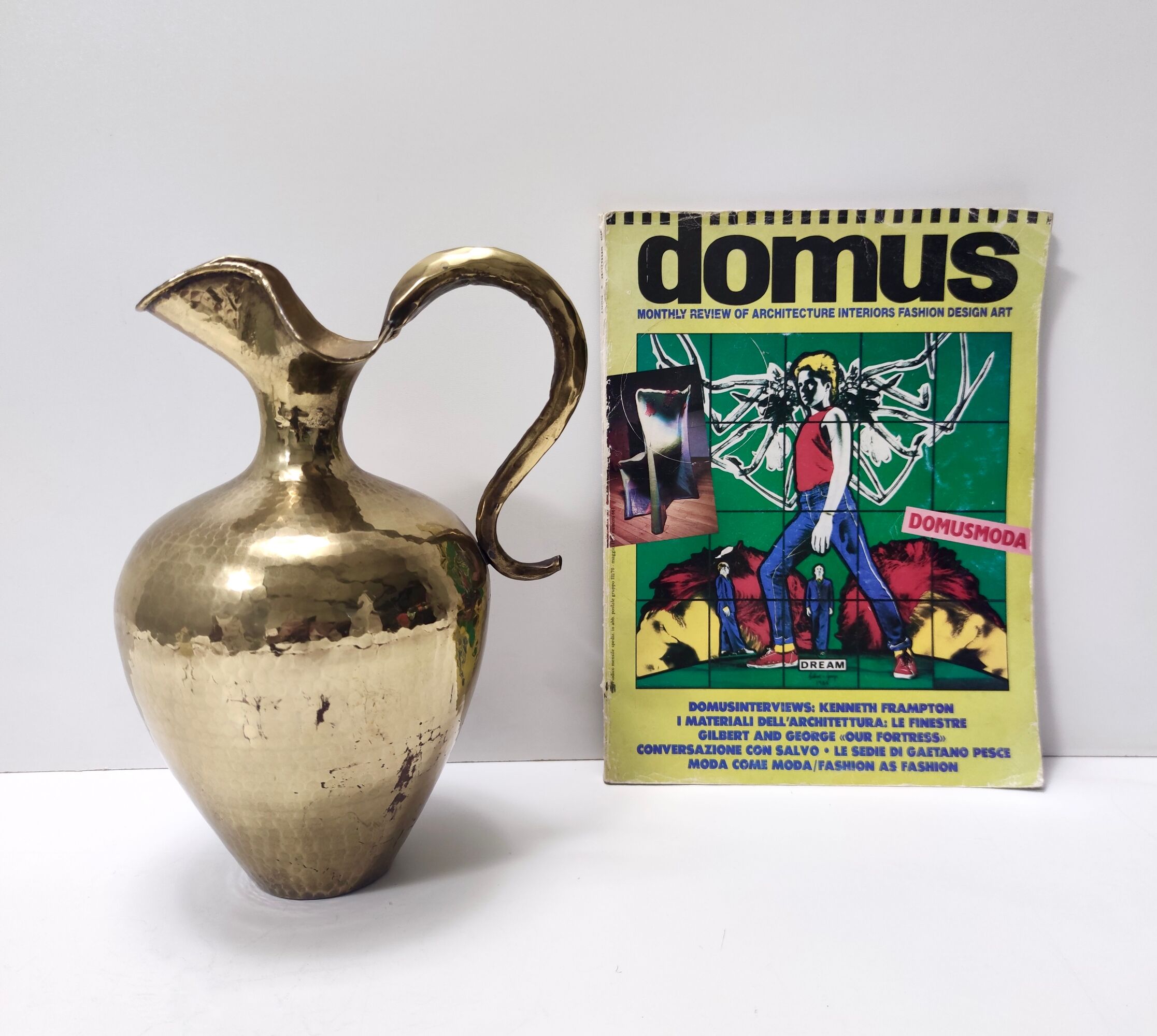 Vintage Embossed Copper and Brass Pitcher Vase by Egidio Casagrande, Italy