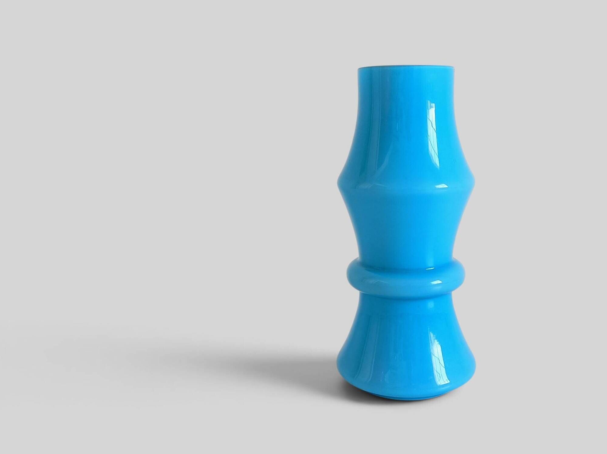 Vintage Italian opaline glass vase from Empoli, turquoise blue, 1960s.
