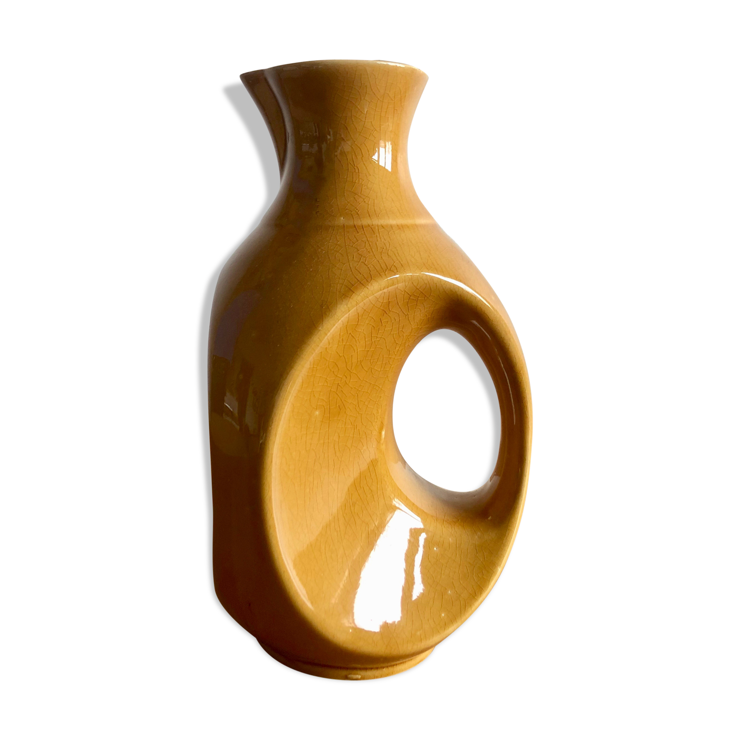 Mustard yellow ceramic pitcher