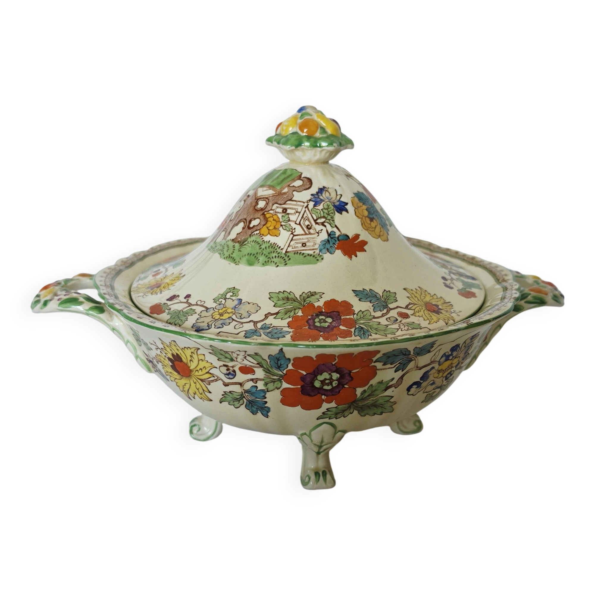Antique soup tureen on feet from the prestigious English manufacturer Mason's,
