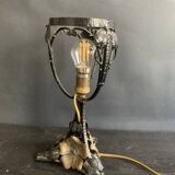 1900 Art Nouveau wrought iron lamp with floral motif