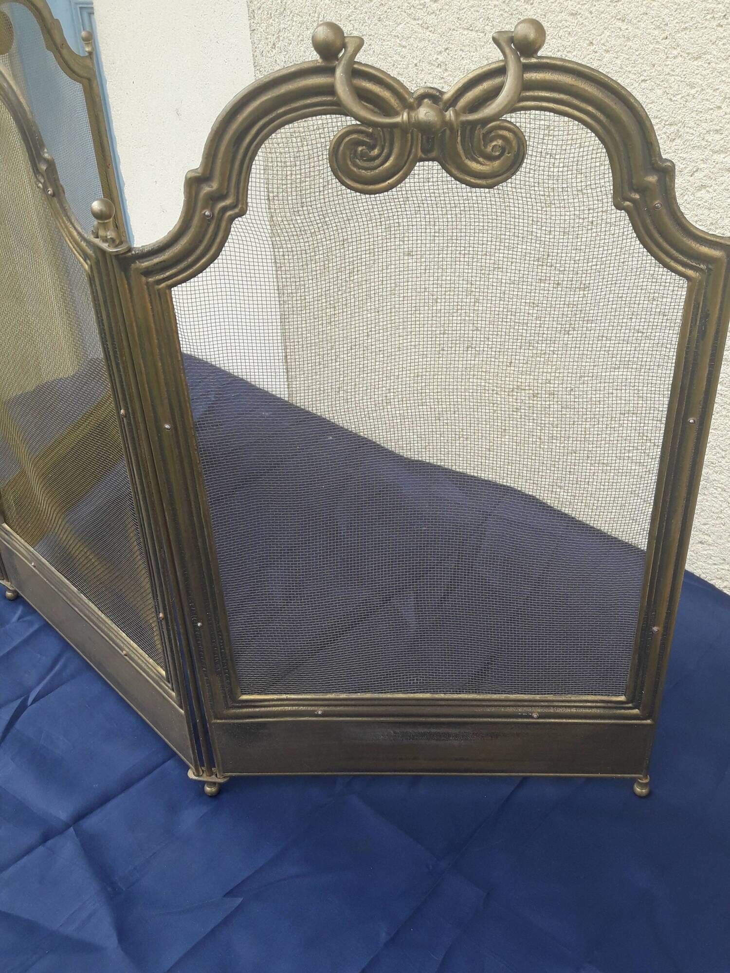 Pare feu en laiton grillagé 3 volets accessoire cheminée H 62 cm