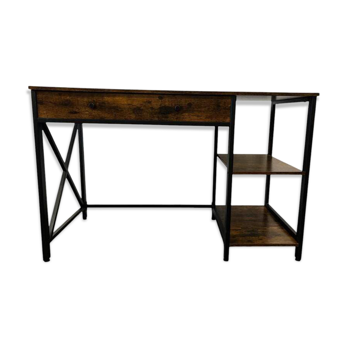 Vintage wooden console / desk with black frame