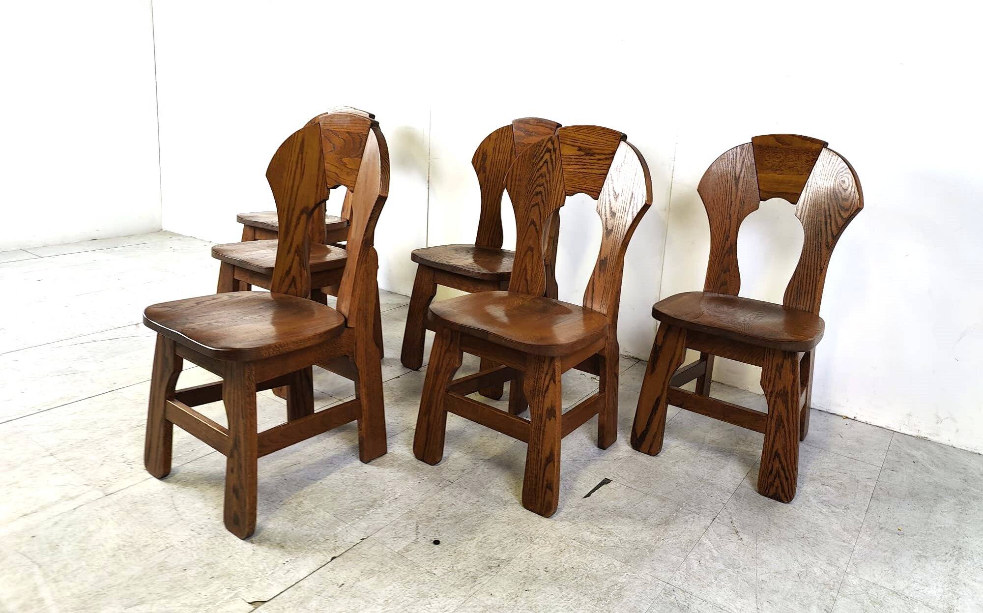 Vintage brutalist dining chairs, set of 6 - 1960s