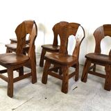 Vintage brutalist dining chairs, set of 6 - 1960s