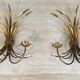 Pair of Golden Metal Wall Lights with Wheat Sheaf Decoration, Circa 1970