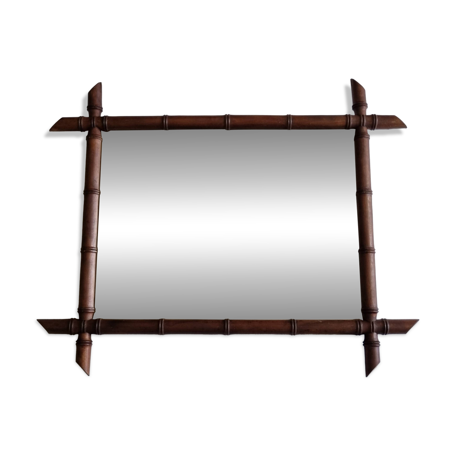 Miroir mural en bois tourné façon bambou, style Napoléon III, XIXe 67x56 cm