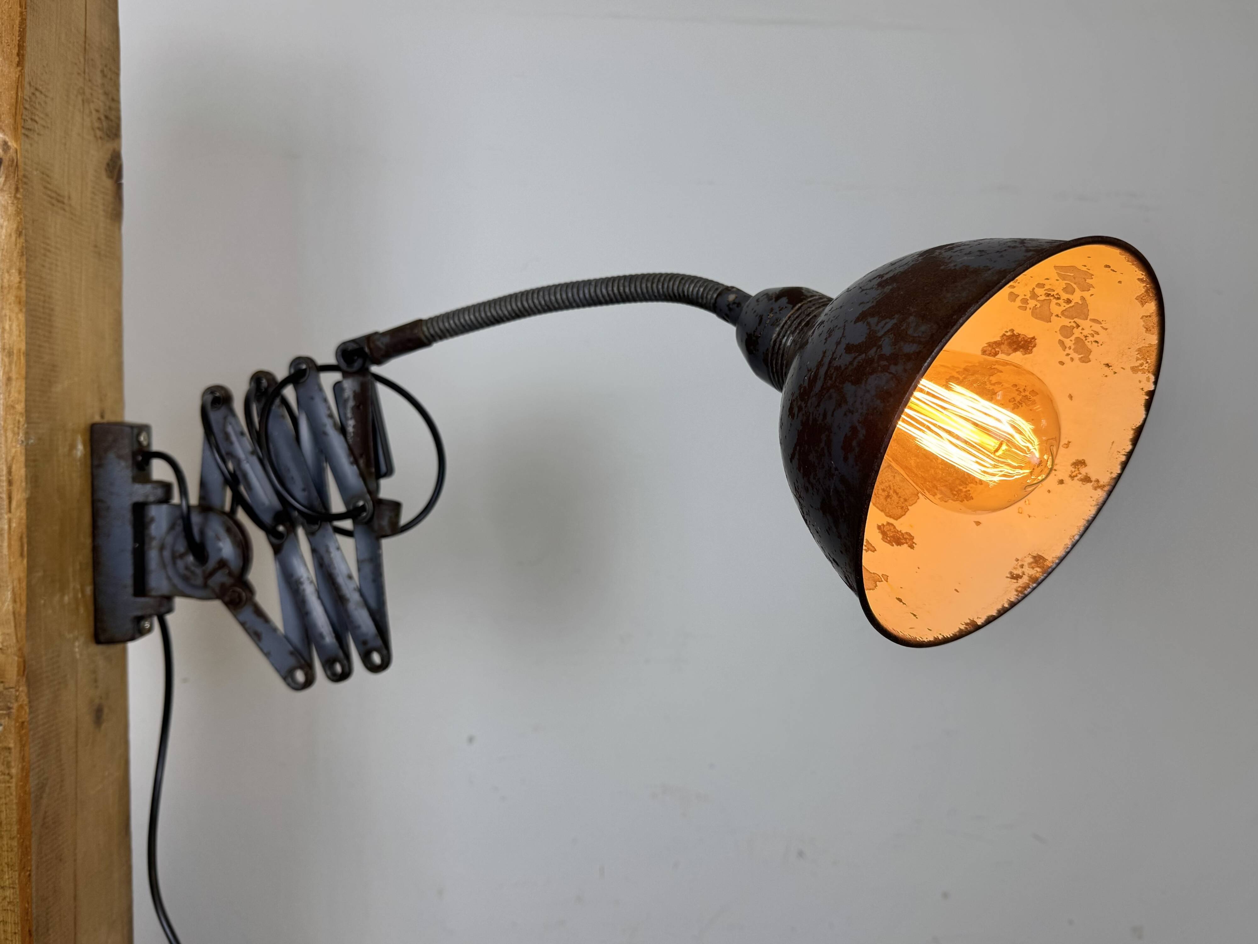 Grey Industrial Scissor Wall Lamp from Elektroinstala, 1960s
