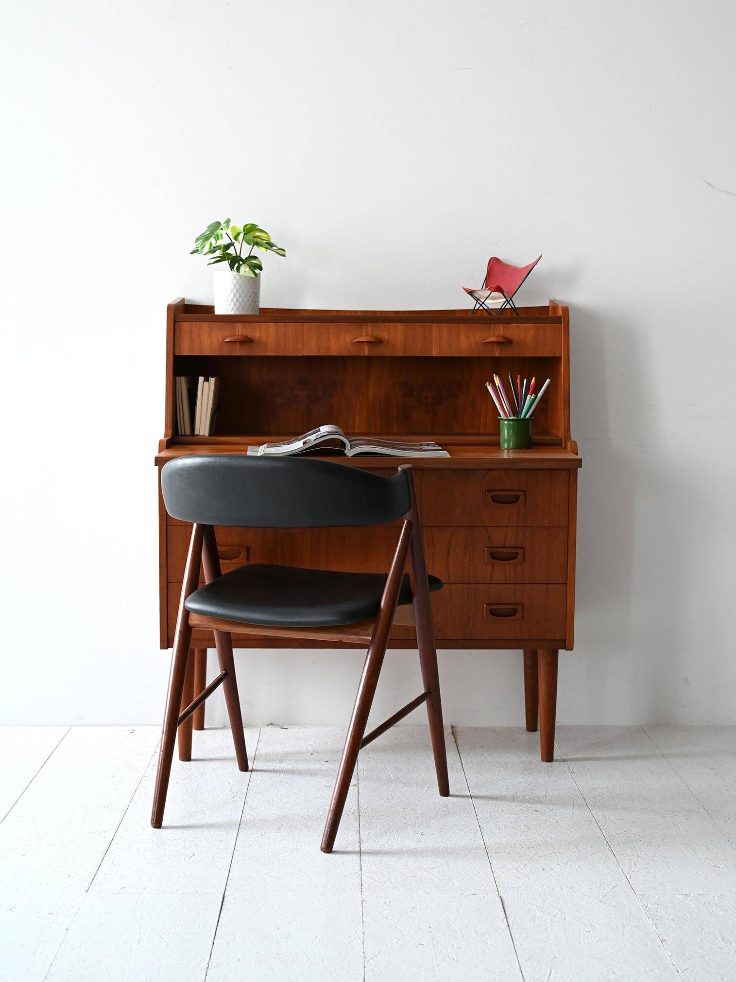 1960s Scandinavian Teak Secretaire with Sculpted Handles