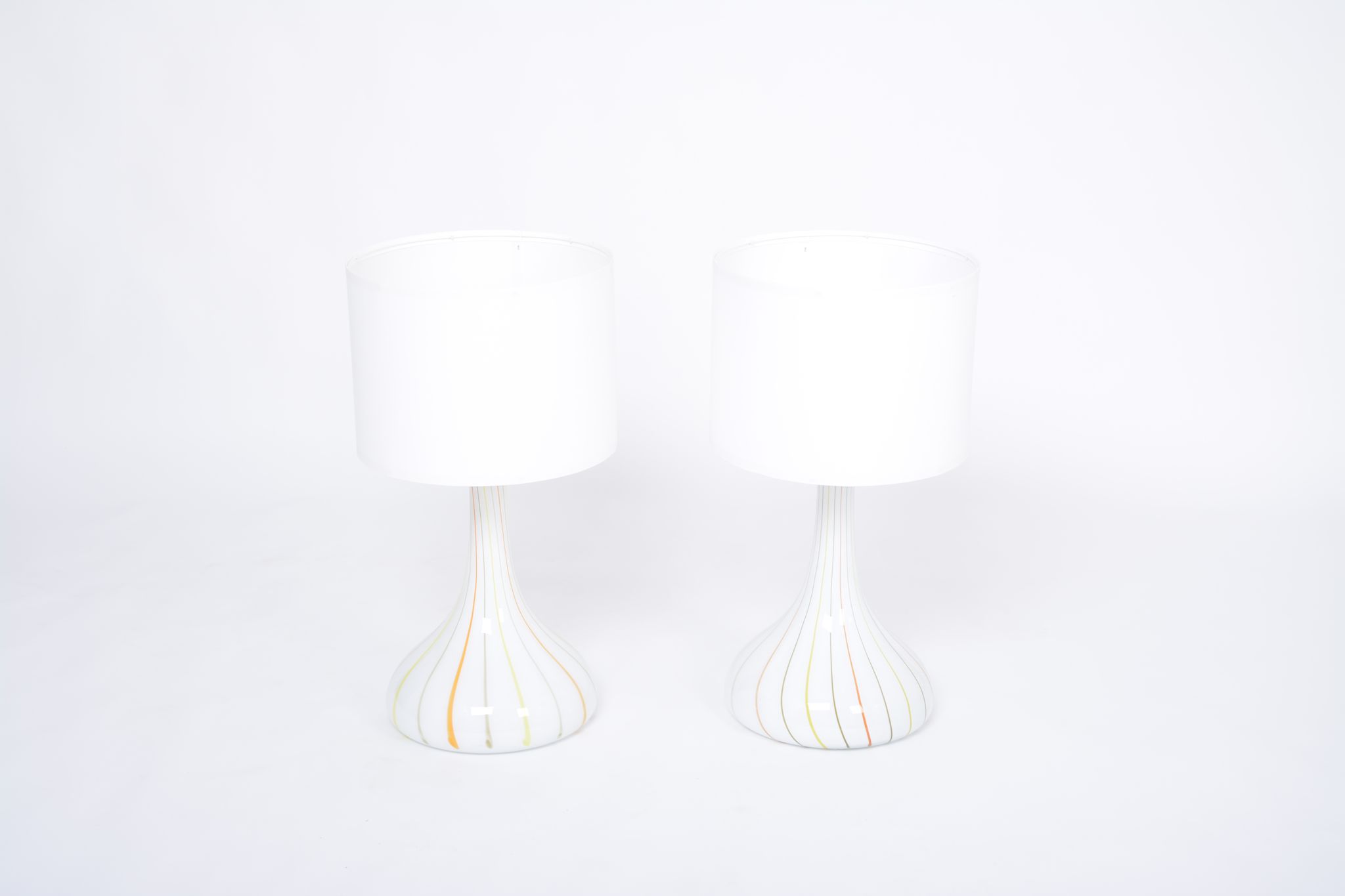 Pair of 1970s tall White Glass Table Lamps model "Candy" by Holmegaard