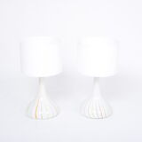 Pair of 1970s tall White Glass Table Lamps model "Candy" by Holmegaard