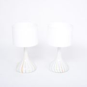 Pair of 1970s tall White Glass Table Lamps model "Candy" by Holmegaard