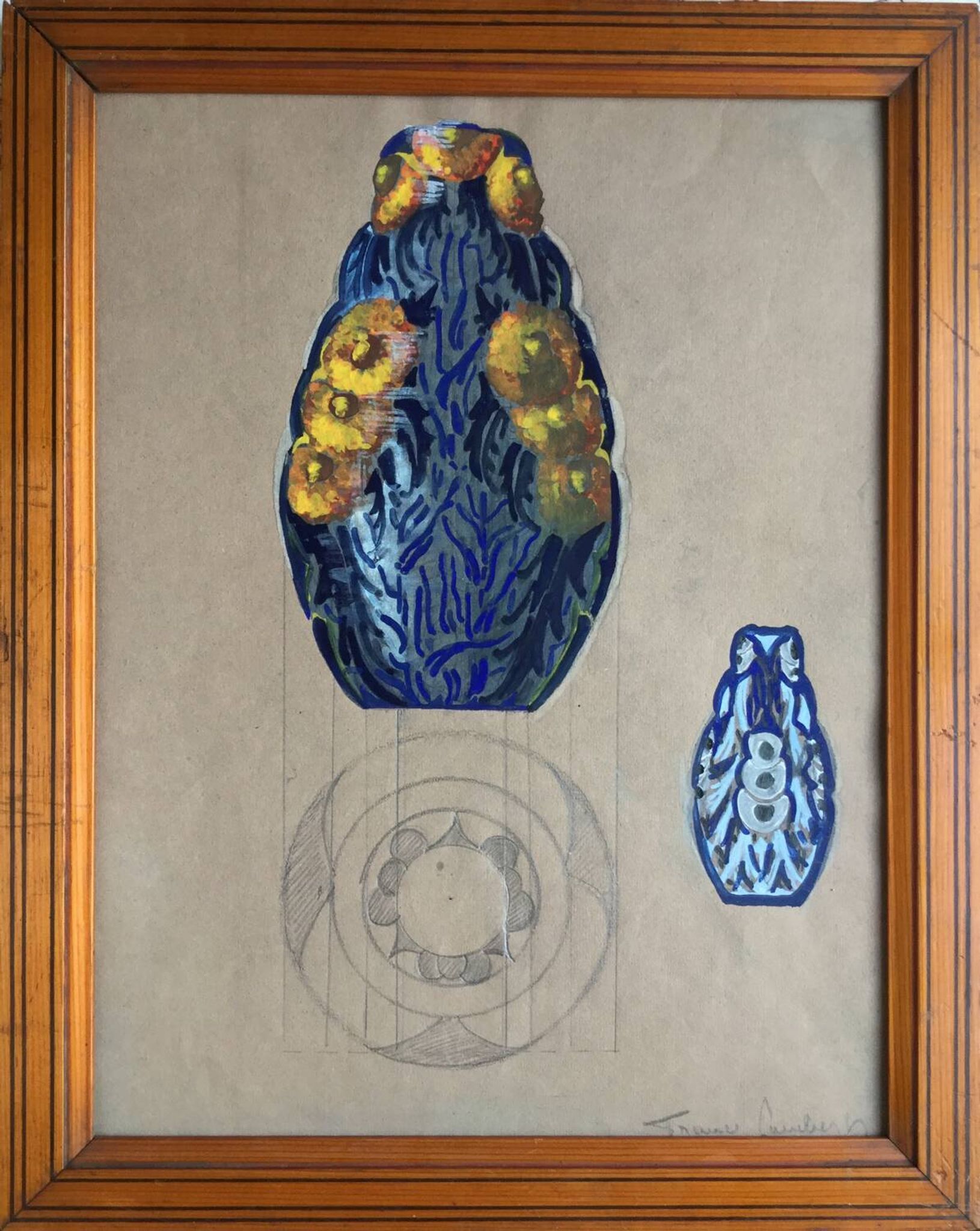 France LAMBERT 1902-1981.Gouache.Projet de vase Art Déco,vers 1925