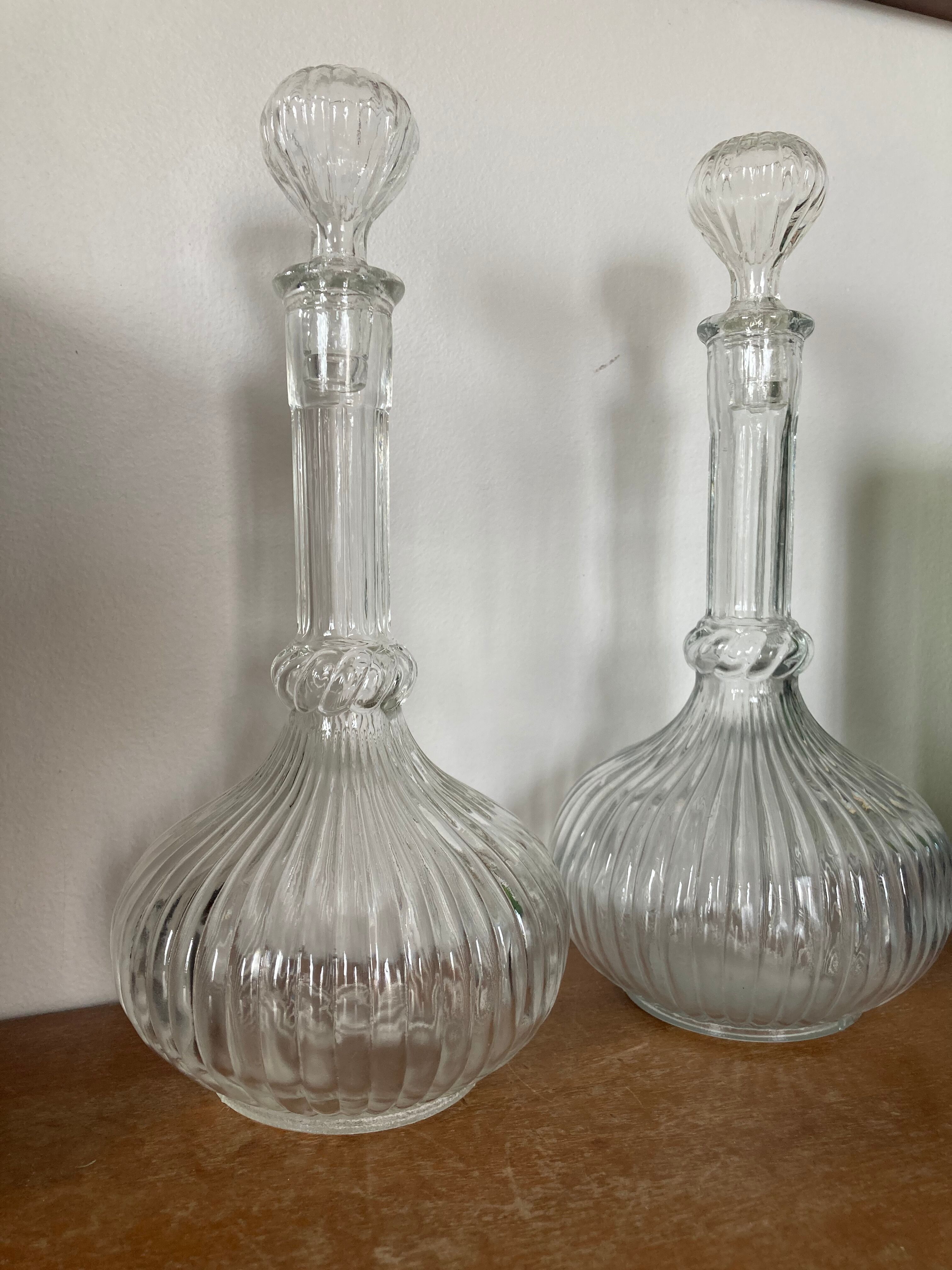 Duo of glass decanters