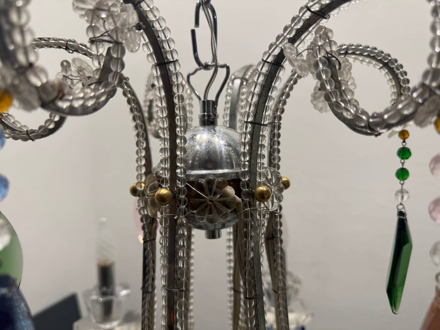 Multicolored Crystal Chandelier 1960’s 6 lights