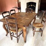 Louis XV style table in solid wood with marquetry – with extensions