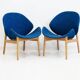 Paire de fauteuils en chêne Hans Olsen Model No 134 avec tapisserie en tissu bleu