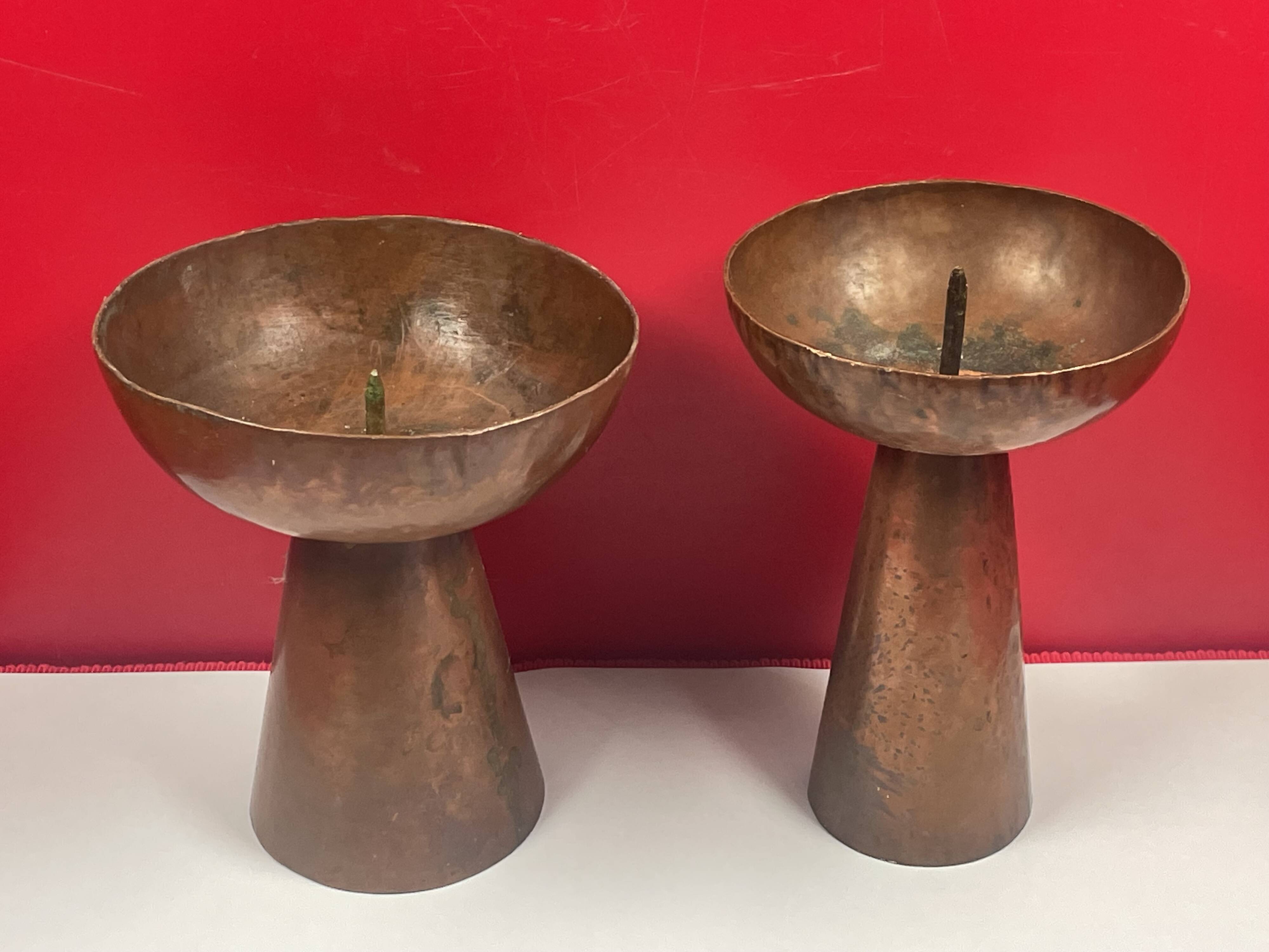 Candle holder x 2 brutalist copper candle pick (metalwork style)