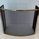 Curved Three-Panel Fire Screen in Polished Brass and Black Grille, in Style of