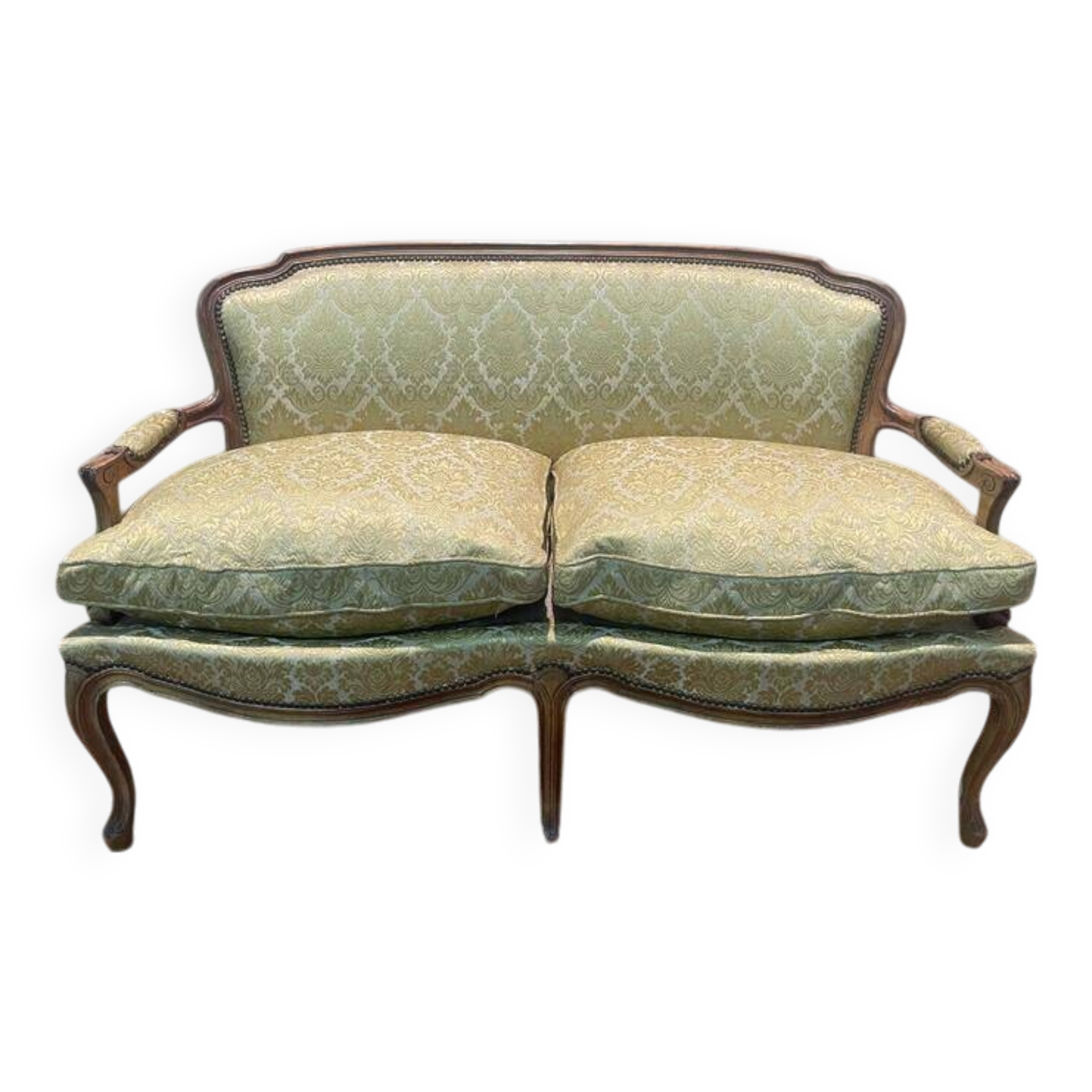 Sofa - Louis XV style bench in yellow silk
