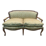 Canapé - Banquette de style Louis XV soierie jaune