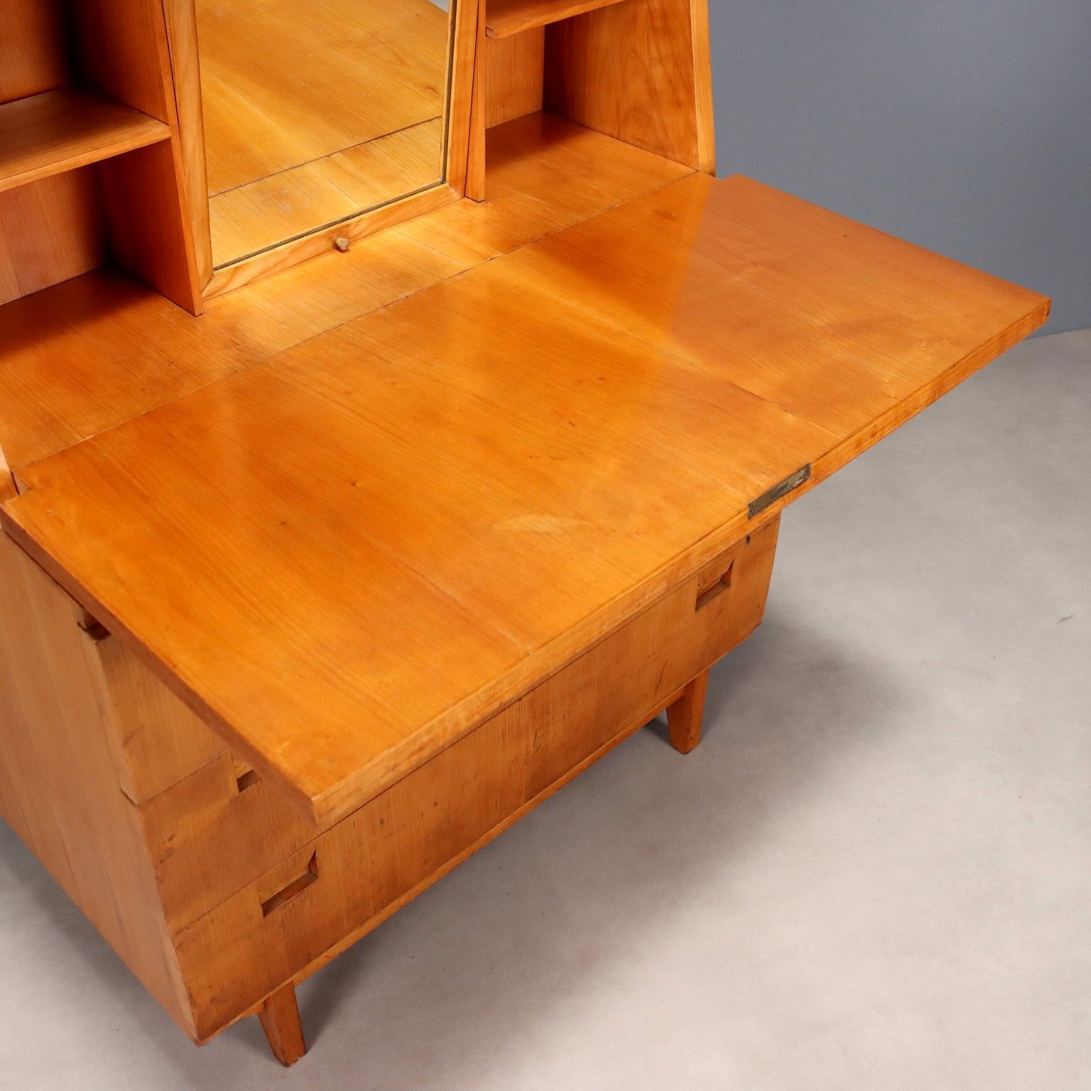 Vintage cabinet with drop-down design, wood, 3 drawers from the 1960s, original
