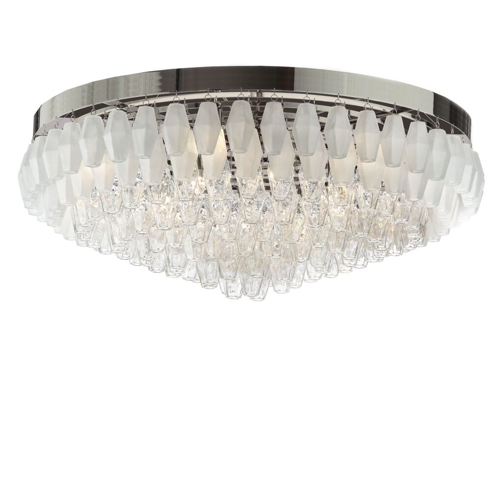 Transparent and sandblasted “Poliedri” Murano glass flush mount