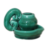 Vintage green slip ceramic candle holder