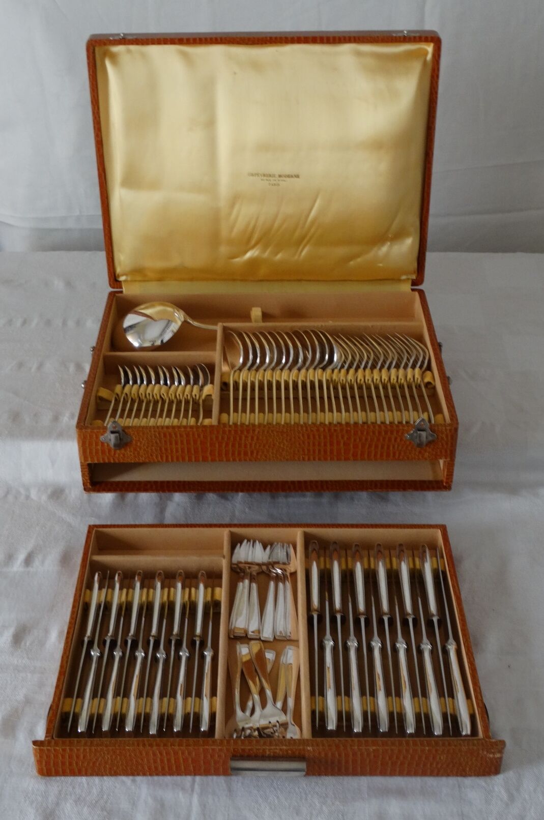 Cutlery set Ercuis model carthage in silver metal 73 pieces - art deco