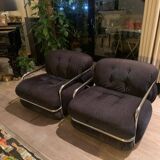 Chauffeuse velour et chrome style Gianfranco Frattini