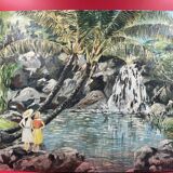 oil on panel Luxurious Waterfall Langevin La Réunion signed Smith