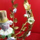 Golden cage iron chandelier 3 leafy arms of light adorned with porcelain flowers