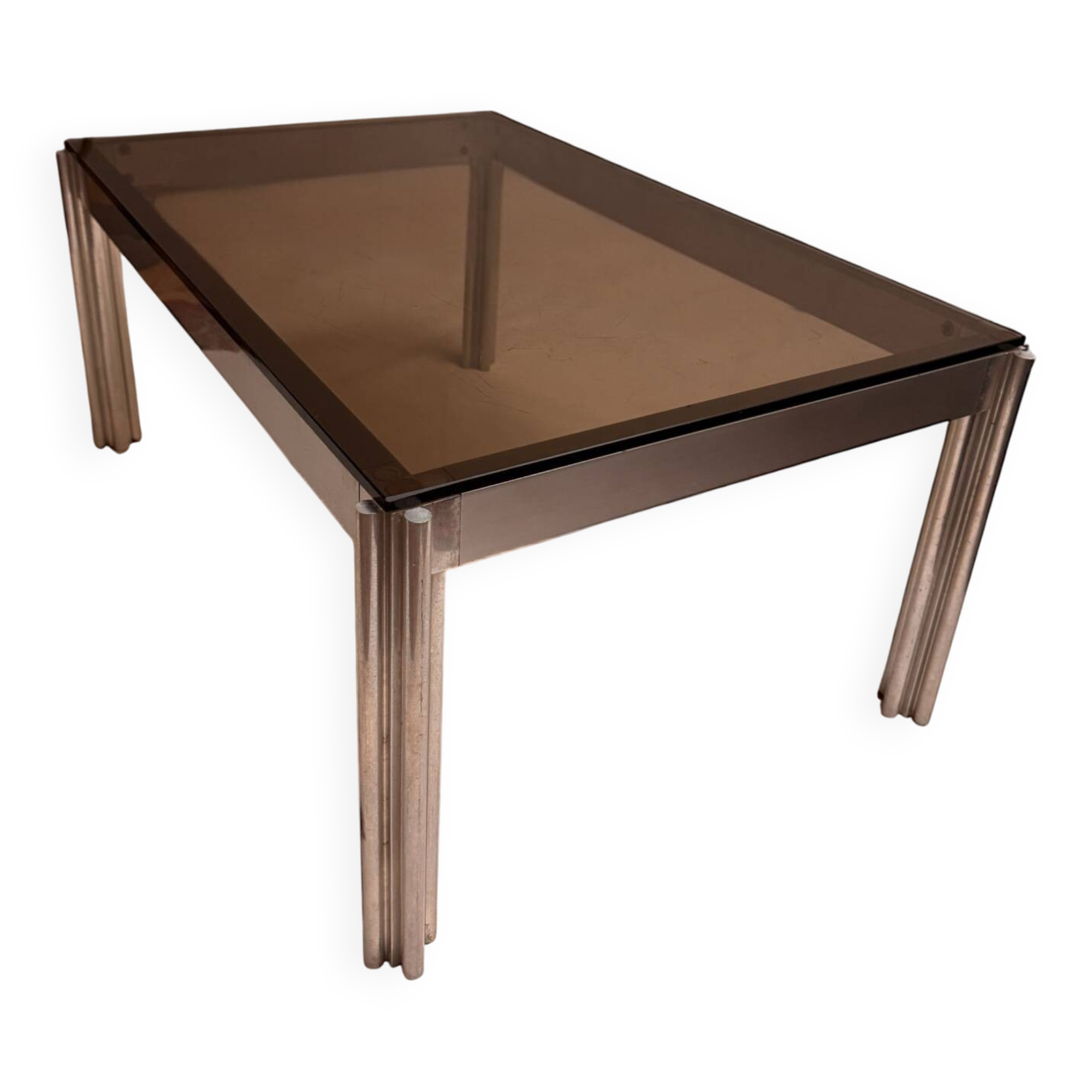 Aluminium coffee table with smoked glass by Georges Ciancimino, 1970.