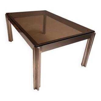 Aluminium coffee table with smoked glass by Georges Ciancimino, 1970.