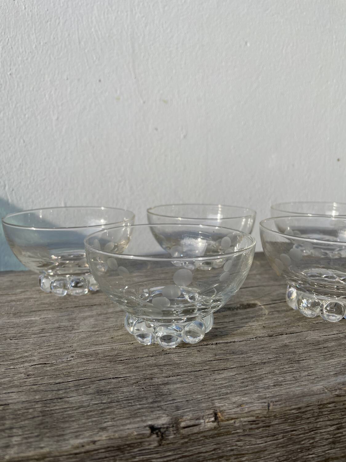 5 small ramekins in beaded and polka dot glass