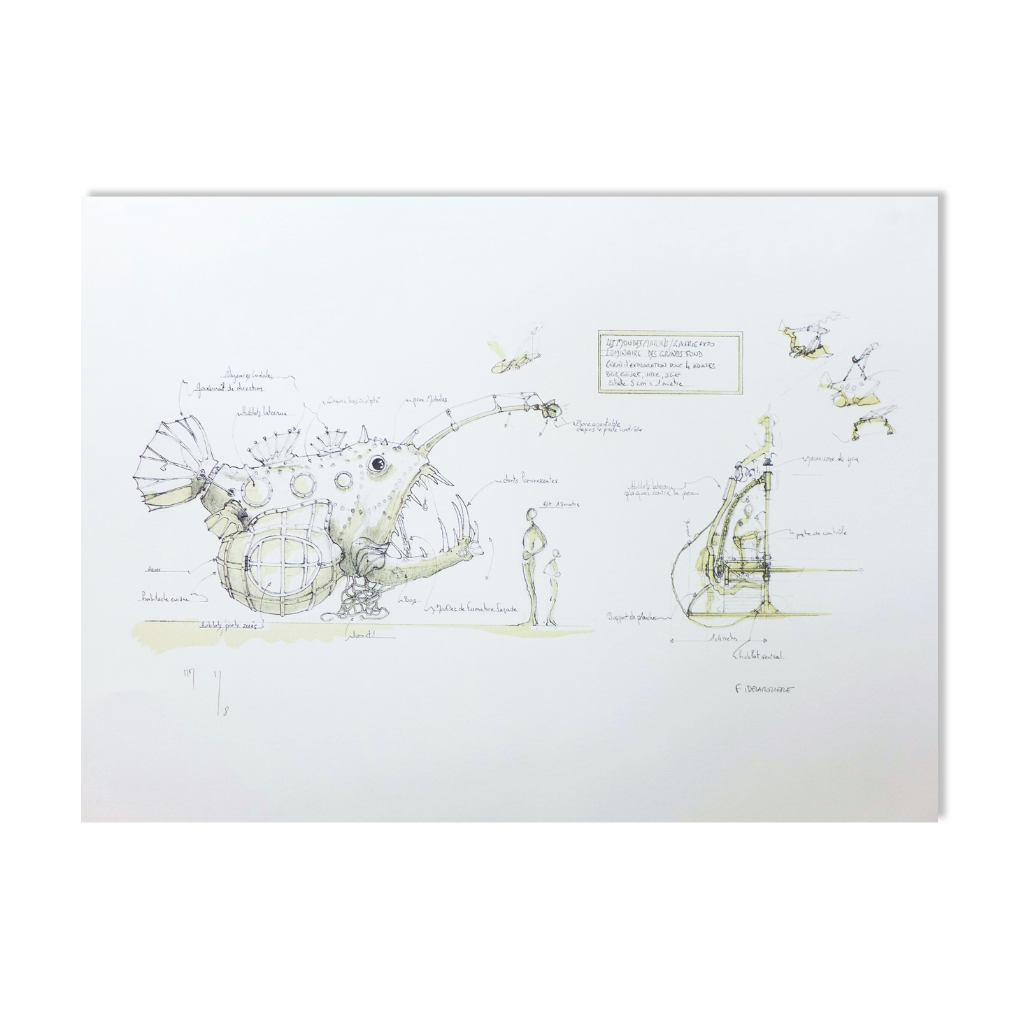 François delaroziere, luminaire des grands fonds, 2008. original lithograph signed