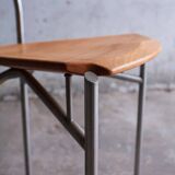 Set of 4 Zumsteg Chairs — Light Wood Seats with Grey Metal Tubular Frames, Postmodern Industrial