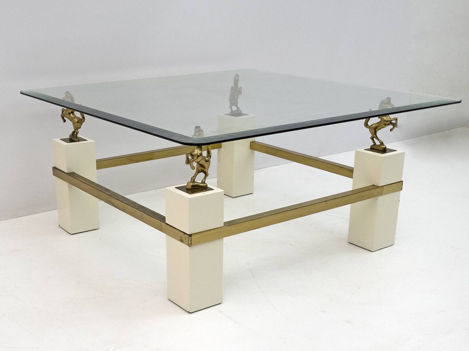 Maison Charles Mid-Century Modern Brass Horsed French Coffee Table, 1970s