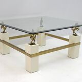 Maison Charles Mid-Century Modern Brass Horsed French Coffee Table, 1970s
